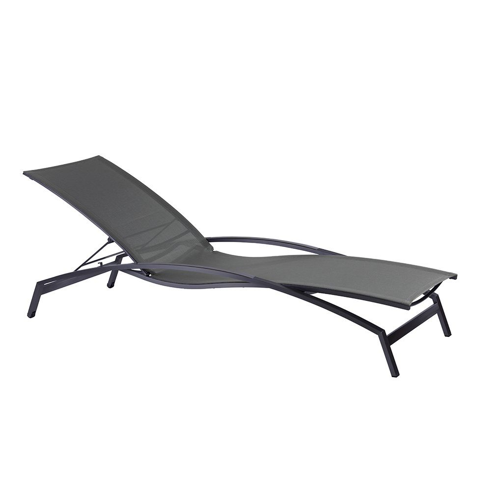 Diamond Garden "Valencia" Sonnenliege, Gestell Edelstahl dunkelgrau, Bespannung Sunproof Sling schwarz/silber, Alu-Armlehnen