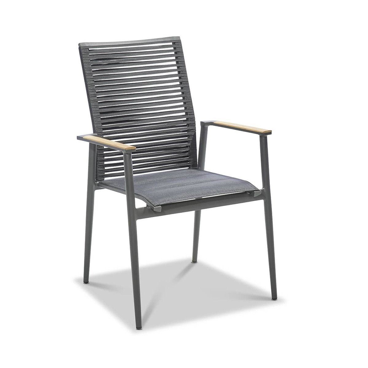 Musterring Freilicht "Amsterdam" Gartenstuhl, Gestell Aluminium anthrazit, Sitz Textil gepolstert schwarz, Rücken Kordelbespannung schwarz