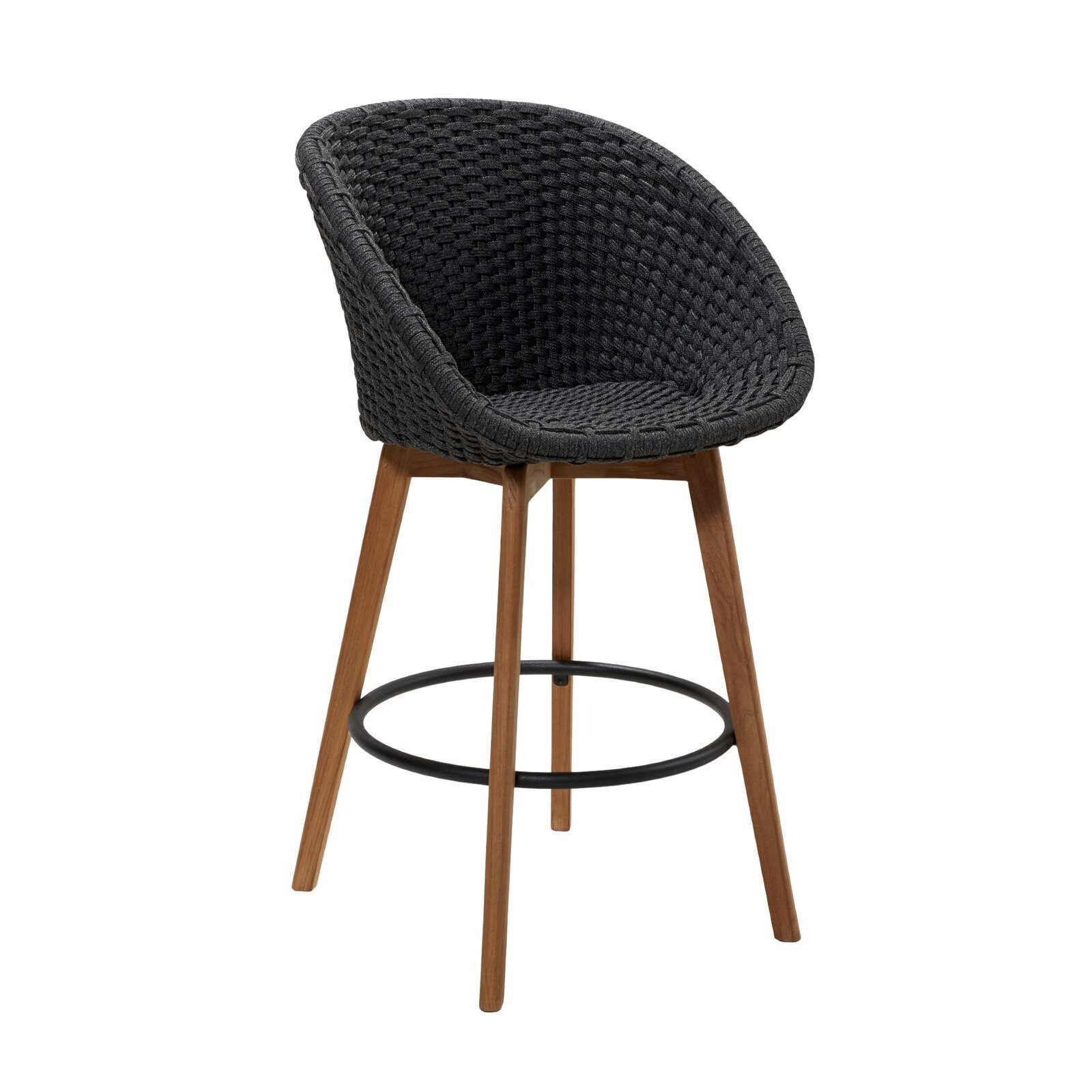 Cane-line Barhocker "Peacock", Gestell Teakholz, Soft Rope dunkelgrau