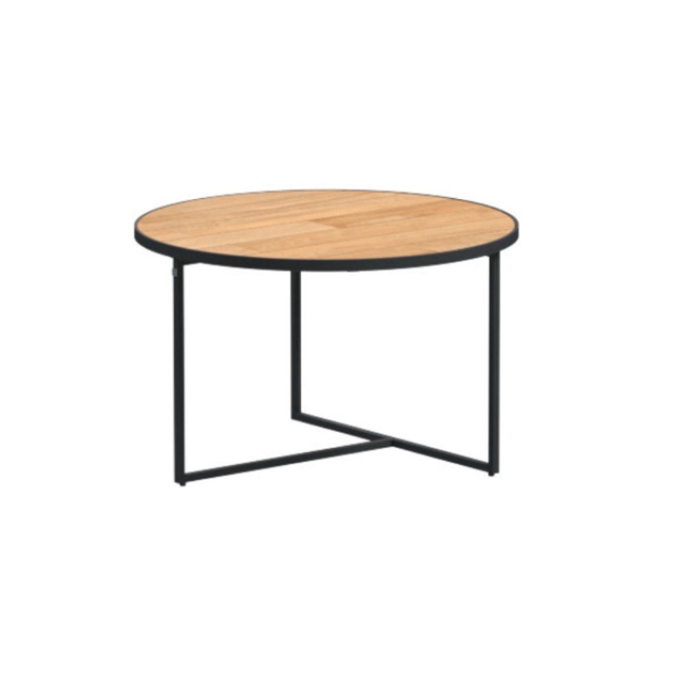 4Seasons Outdoor Kaffeetisch "Strada", Alu anthrazit, Tischplatte Teak, Ø 73 cm, Höhe 40 cm