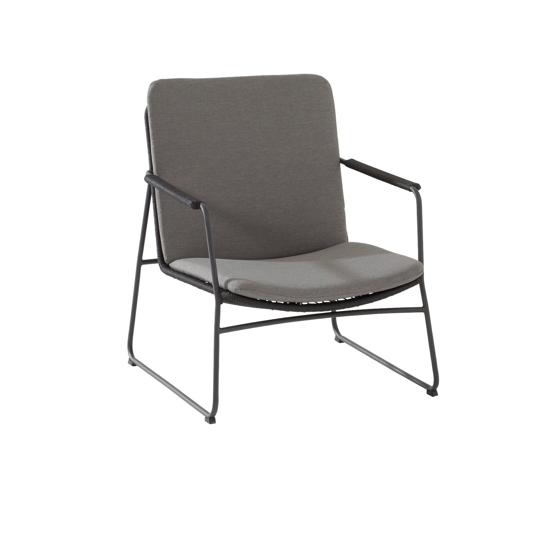 4Seasons Outdoor "Elba" Loungesessel, Gestell Edelstahl anthrazit, Rope anthrazit, inkl. Kissenset grau