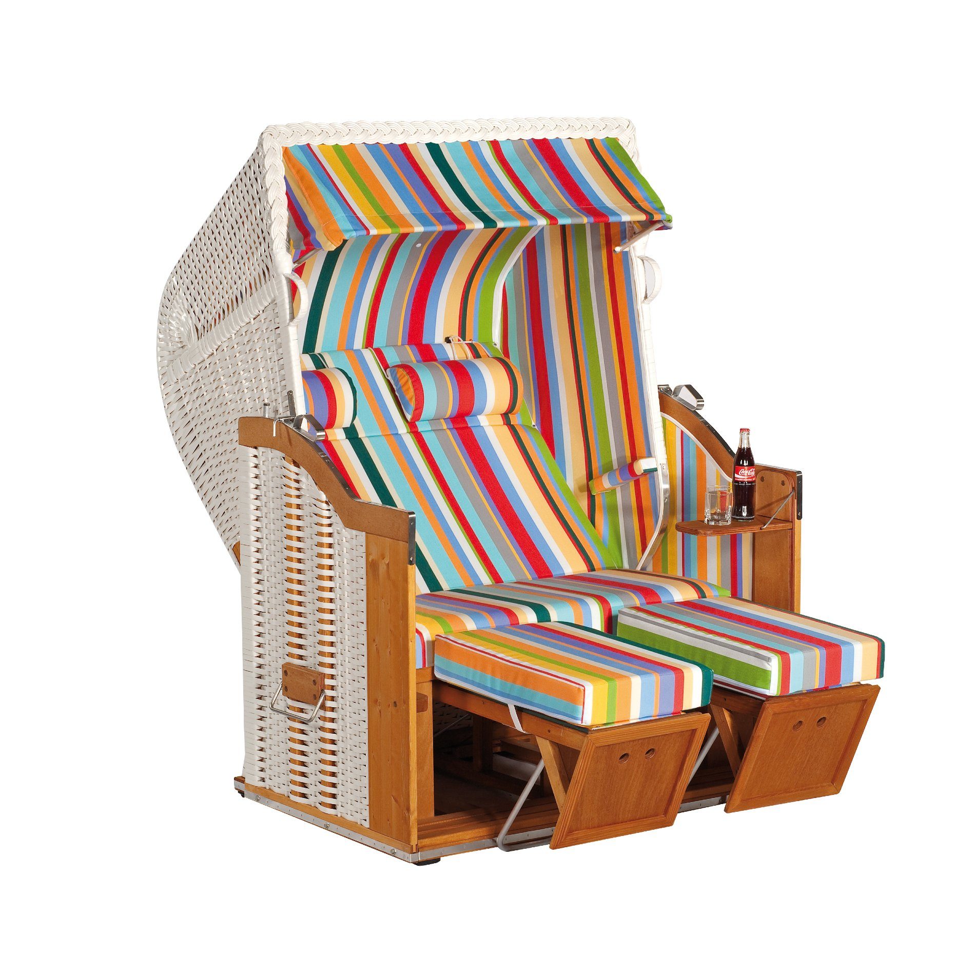 Sonnenpartner "Classic" Strandkorb, 2-Sitzer, Geflecht weiß, Markisenstoff Dessin 13