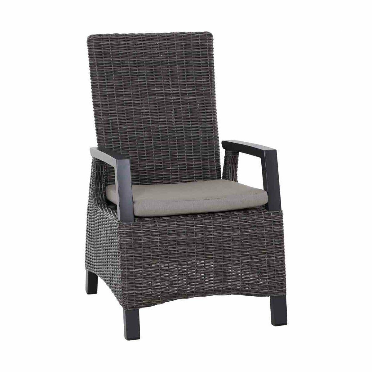 Siena Garden “Corido“ Diningsessel, Gestell Aluminium anthrazit matt, Geflecht charcoal grey, Kissen taupe meliert