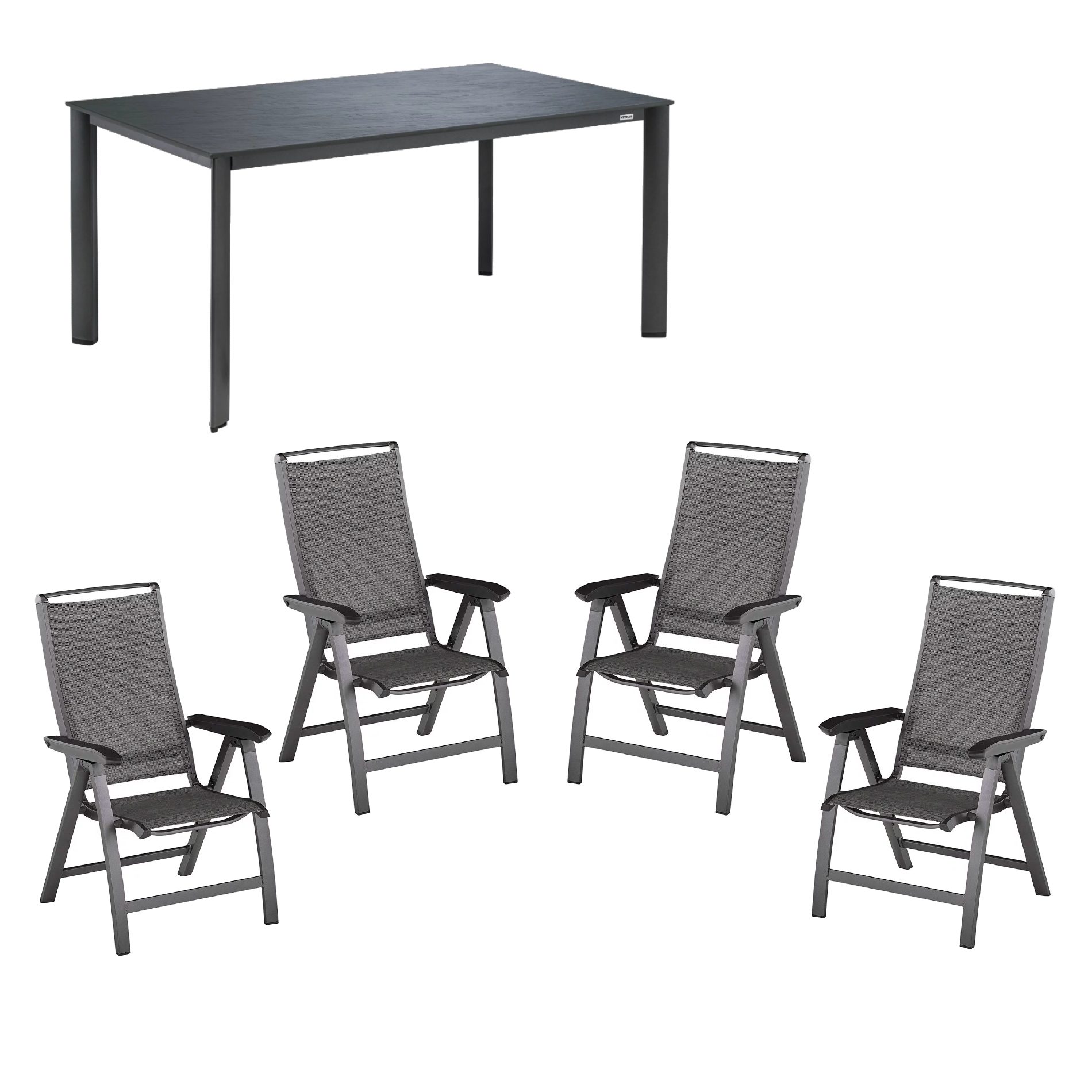 Kettler Gartenmöbel-Set mit 4x Klappsessel "Forma II" und Tisch "Edge", Platte Kettalux-Plus