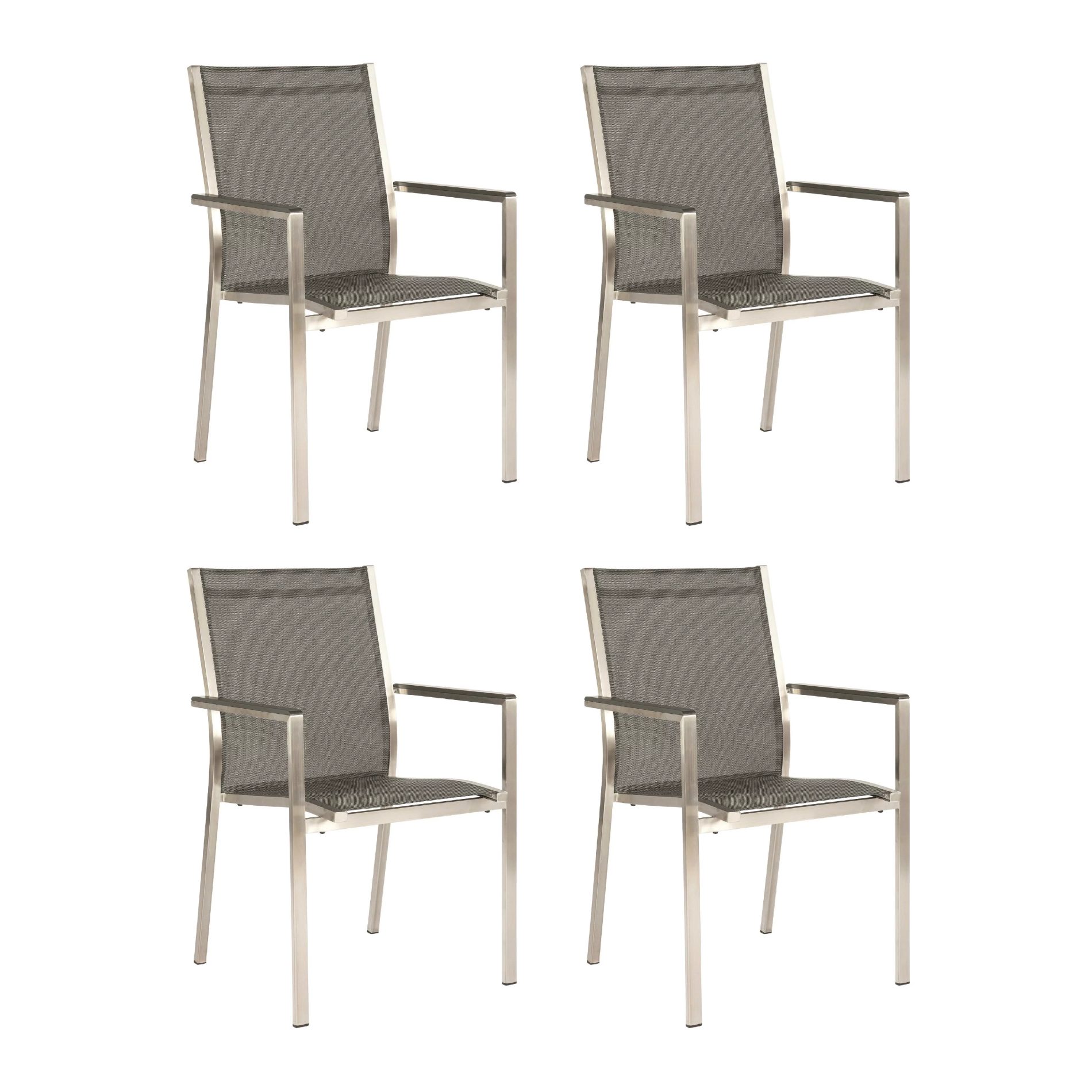 Stern "Cardiff" Stapelsessel 4er-Set, Gestell Edelstahl, Sitzfläche Textilen silbergrau, Armlehne Aluminium anthrazit