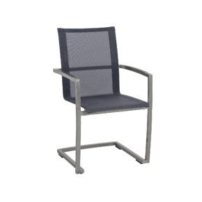 CASA DOMA "Mineo" Freischwinger, Gestell Edelstahl gebürstet, Sitzfläche Textilgewebe Sunproof® Sling schwarz/silber, Armlehnen Aluminium anthrazit