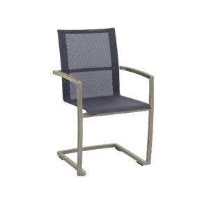 CASA DOMA "Mineo" Freischwinger, Gestell Edelstahl gebürstet, Sitzfläche Textilgewebe Sunproof® Sling schwarz/silber, Armlehnen Teak
