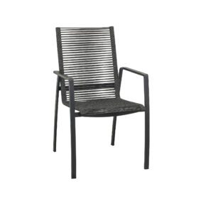 CASA DOMA "Mineo" Stapelstuhl, Edelstahl anthrazit, Bespannung Rope anthrazit, Armlehnen Aluminium