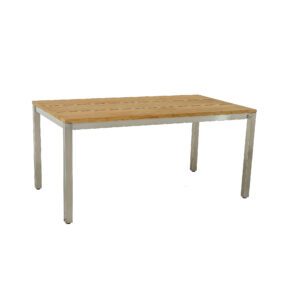 CASA DOMA "Varano" Gartentisch 160x90 cm, Gestell Edelstahl gebürstet, Tischplatte Teak – 3 Planken