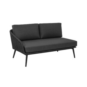 CASA DOMA "Ribera" 2-Sitzer Seitenteil links Rundform, Rundrohr-Beine Edelstahl anthrazit, Sitz Rope anthrazit (vertikal breit), Kissen Tuvatextil® Panama grafito