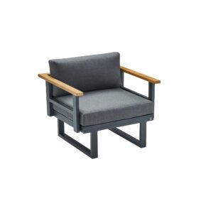 CASA DOMA "Aragona" 1-Sitzer Sessel, Alu anthrazit, Teak, Polster Tuvatextil® Panama grafito