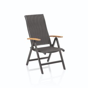 Kettler "Sleek" Klappsessel, Aluminium anthrazit, Outdoor-Gewebe anthrazit, Armlehnen Teak