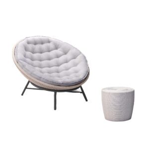 SIT Mobilia Loungeset 2-teilig, mit "Maia" Sessel, Stahl anthrazit, Rope sibirian grey, Polster light grey, "Colina" Hocker Kunststoff/Rope siberian grey, Ø 45 cm