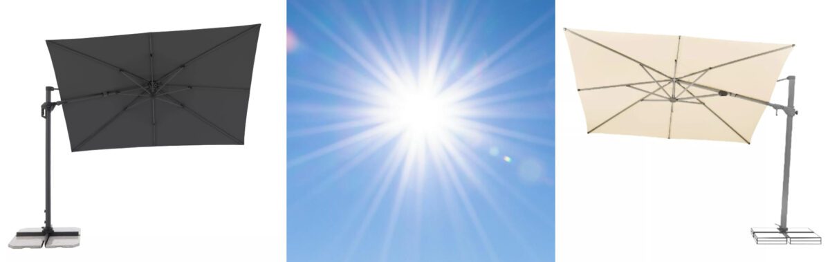 Die beiden Sonnenschirme "Varioflex" von Suncomfort by Glatz und "Active Green Edition" von Doppler im Vergleich