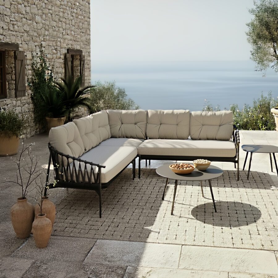 CASA DOMA "Lucca/Rapello" Loungeset 5-teilig, Aluminium und Rope anthrazit, Bezüge beige (Bild KI-generiert)