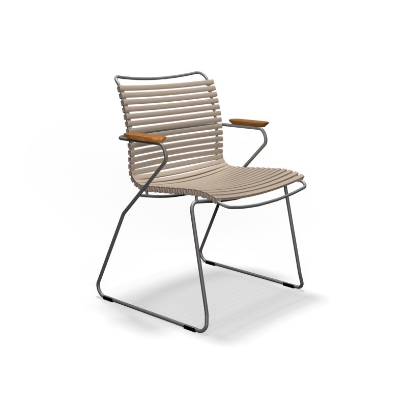 Houe "Click" Gartenstuhl mit Armlehnen, Stahlgestell grau, Kunststoff-Lamellen beige
