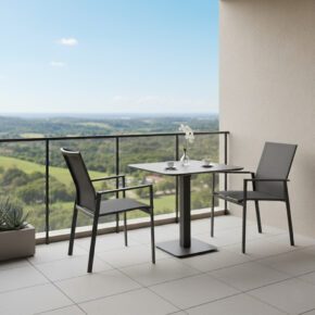 Liadomo "Limbadi/Torano" Gartenmöbel-Set 3-tlg., Gestelle Aluminium anthrazit, Sitz Textilen, Tischplatte Aluminium anthrazit 80x80 cm (Bild KI-generiert)