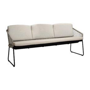 Stern "Odea" 3-Sitzer Diningbank, Gestell Aluminium schwarz matt, Rope salt, Kissen cream