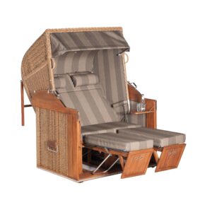 Classic-Teak Strandkorb 2-Sitzer, Rundgeflecht Hyazinthoptik, Dessin 39
