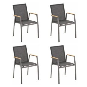 Liadomo "Pellaro" Stapelstuhl, Gestell Aluminium anthrazit, Sitz- und Rückenfläche Textilgewebe anthrazit, Armlehnen Teakholz
