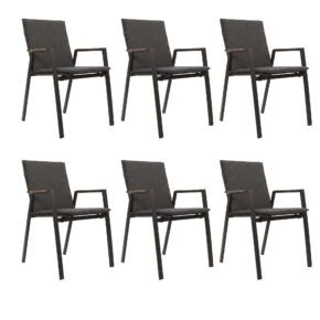 Lesli Living "Tarragona Negro" Stapelstuhl, Gestell Aluminium charcoal, Sitzfläche Textilen schwarz-grau, Armlehnen Teak, Auflage anthrazit