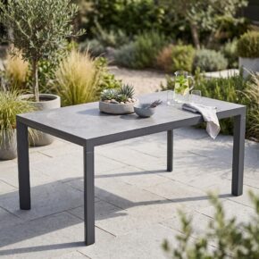 Lesli Living "Murcia" Gartentisch 160x90 cm, Alu charcoal, Tischplatte Keramik stone (Bild KI-generiert)