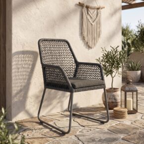 SonnenPartner Gartensessel "Poison", Gestell Aluminium anthrazit, Bespannung Polyrope dunkelgrau, Sitzkissen grau (Bild KI-generiert)